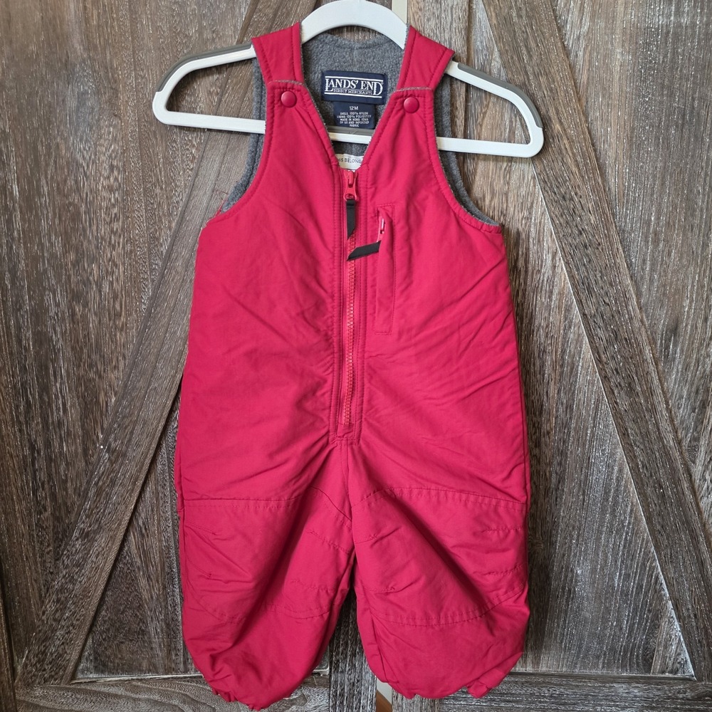 Lands' End Snowsuit Infant Size 12 Months Red Fleece Lined Polartec Zip Up